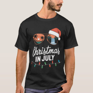 Christmas In July Santa Hat Sunglasses Summer Vaca T-Shirt
