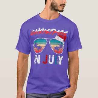 Christmas In July Santa Hat Sunglasses USA Flag Su T-Shirt