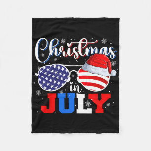 Christmas In July Santa Hat Sungles Usa Flag 4th O Fleece Blanket