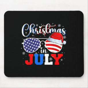 Christmas In July Santa Hat Sungles Usa Flag 4th O Mouse Pad