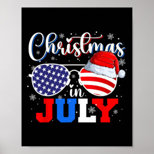 Christmas In July Santa Hat Sungles Usa Flag 4th O Poster