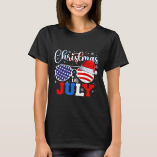 Christmas In July Santa Hat Sungles Usa Flag 4th O T-Shirt