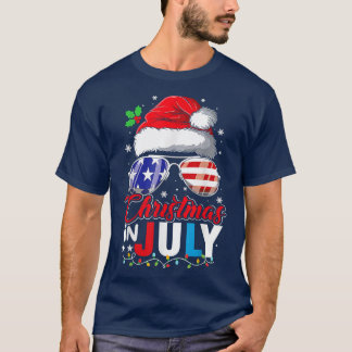Christmas in July Santa Hat USA Flag Sunglasses Su T-Shirt
