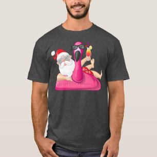 Christmas in July Santa Hawaii Flamingo Summer T-Shirt