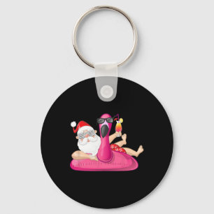 Christmas In July Santa Hawaii Flamingo Summer Vac Keychain