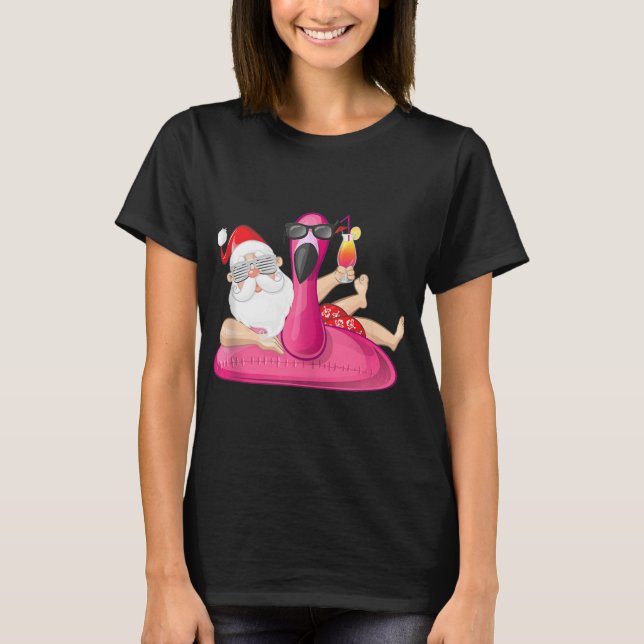 Christmas in July Santa Hawaii Flamingo Summer Vac T-Shirt (Front)
