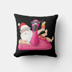 Christmas in July Santa Hawaii Flamingo Summer Vac Throw Pillow