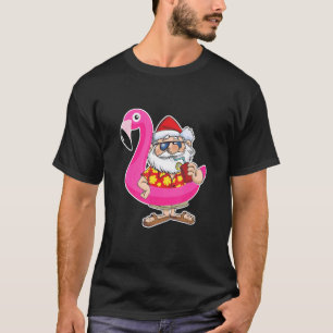 Christmas In July Santa Hawaii Sunglasses Flamingo T-Shirt