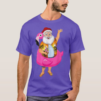 Christmas in July Santa hawaii Sunglasses Flamingo T-Shirt