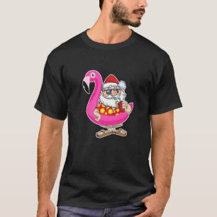 Christmas In July Santa Hawaii Sunglasses Flamingo T-Shirt