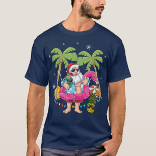 Christmas in July Santa hawaii Sunglasses Flamingo T-Shirt