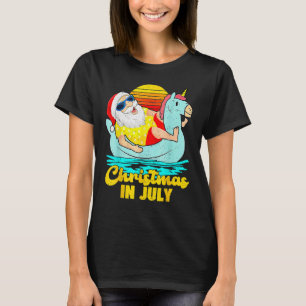 Christmas in July Santa hawaii Sunglasses Flamingo T-Shirt