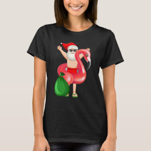 Christmas In July Santa Hawaii Sunglasses Flamingo T-Shirt