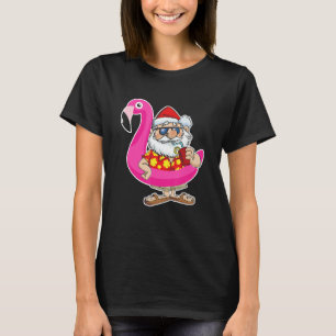 Christmas In July Santa Hawaii Sunglasses Flamingo T-Shirt