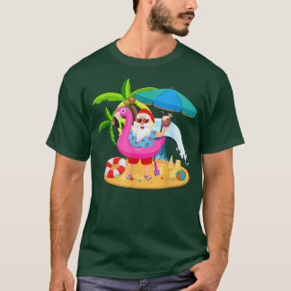 Christmas in July Santa hawaii Sunglasses Flamingo T-Shirt