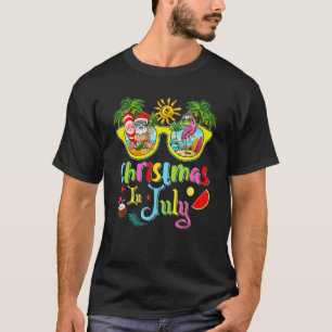 Christmas In July Santa Hawaii Sunglasses Pink Fla T-Shirt
