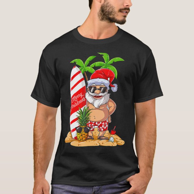 Christmas In July Santa Hawaii Surfing Summer Chri T-Shirt (Front)