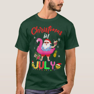 Christmas In July Santa Hawaiian Flamingo Summer B T-Shirt