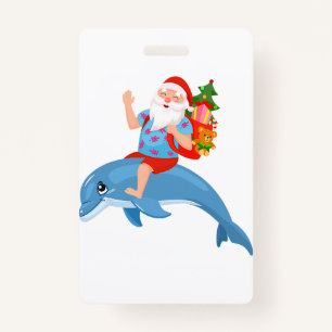 Christmas in July Santa Hawaiian Summer Surf Surfi Badge