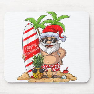 Christmas in July Santa Hawaiian Summer Surf Surfi Mouse Pad