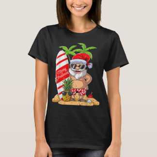 Christmas in July Santa Hawaiian Summer Surf Surfi T-Shirt