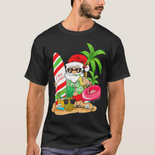 Christmas In July Santa Hawaiian Summer Surf Surfi T-Shirt