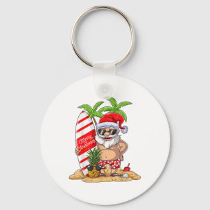 Christmas In July Santa Hawaiian Surfing Gifts Sum Keychain