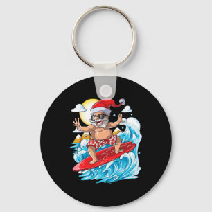 Christmas In July Santa Hawaiian Surfing Summer Su Keychain