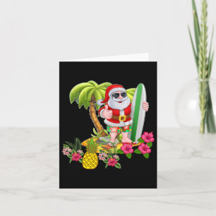 Christmas In July Santa Hawaiian Surfing T Shirt S Card