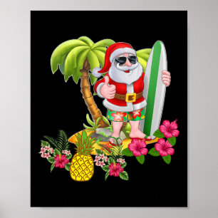 Christmas In July Santa Hawaiian Surfing T Shirt S Poster