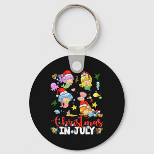 Christmas In July Santa Mermaid Lover Summer Beach Keychain