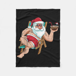 Christmas In July Santa On Beach Independence Day  Fleece Blanket