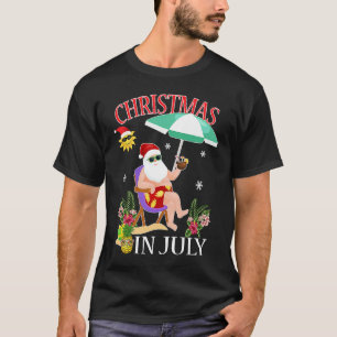 Christmas in July Santa on Beach Independence Day T-Shirt