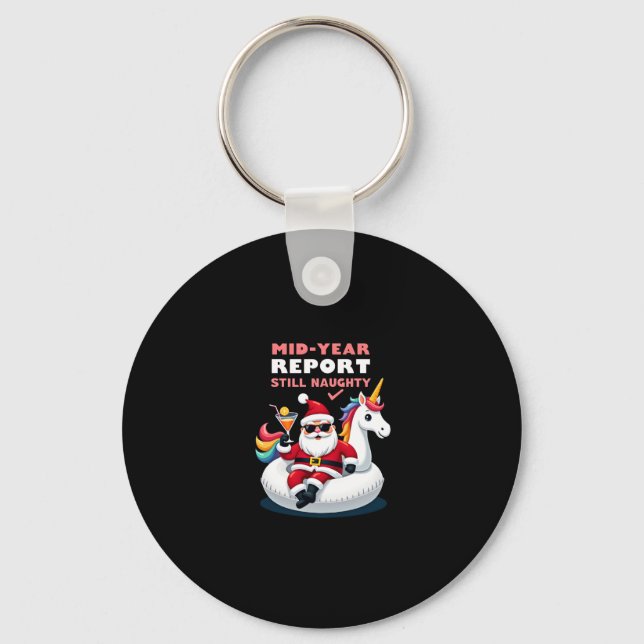 Christmas In July Santa on Unicorn Pool Float Stil Keychain (Front)