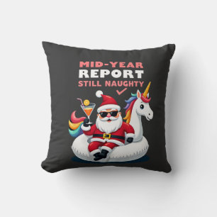 Christmas In July Santa on Unicorn Pool Float Stil Throw Pillow