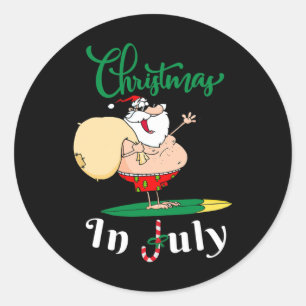 Christmas In July Santa Summer Vacation Beach Love Classic Round Sticker