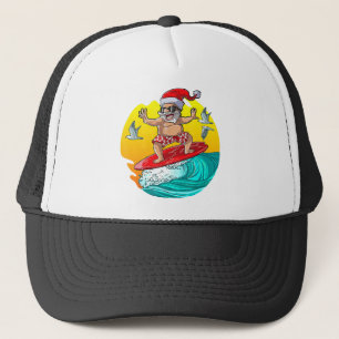 Christmas in July Santa Surf Hawaiian Men Summer Trucker Hat