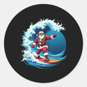 Christmas In July Santa Surf Summer Surfing _1 Classic Round Sticker