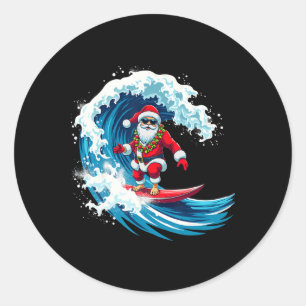 Christmas In July Santa Surf Summer Surfing _2  Classic Round Sticker