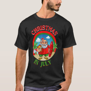 Christmas In July Santa Surfing Hawaii Beach Mele  T-Shirt
