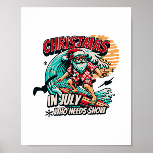 Christmas In July Santa Surfing Summer Beach Vacat Poster