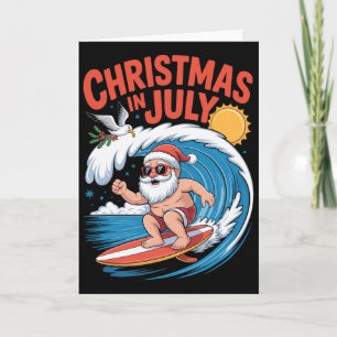 Christmas In July Santa Surfing Summer Fun Card