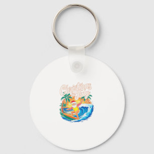 Christmas In July Santa Surfing Summer Hawaiian Ch Keychain