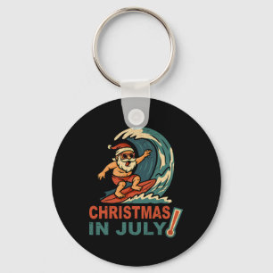 Christmas In July Santa Surfing Summer Hawaiian Ch Keychain