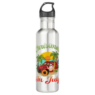 Christmas in July Santa Surfing Summer Santa Hawai 710 Ml Water Bottle