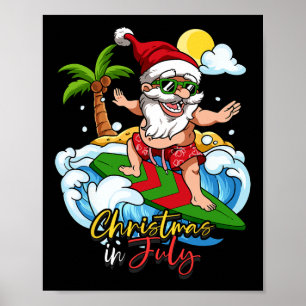 Christmas In July Santa Surfing Summer Vacation Poster