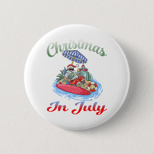 Christmas in July Santa Surfing T Shirt Summer 2 Inch Round Button
