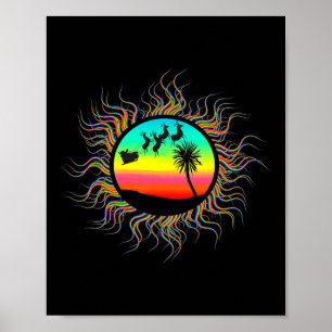 Christmas In July Santa Tropical Sun Fun Poster