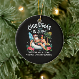 Christmas in July Santa Vacation Drink Ceramic Ornament