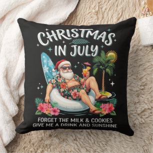 Christmas in July Santa Vacation Drink Throw Pillow